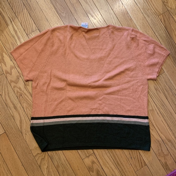 💙 Coral & Dark Green Striped Short Sleeve Sweater - Picture 4 of 4